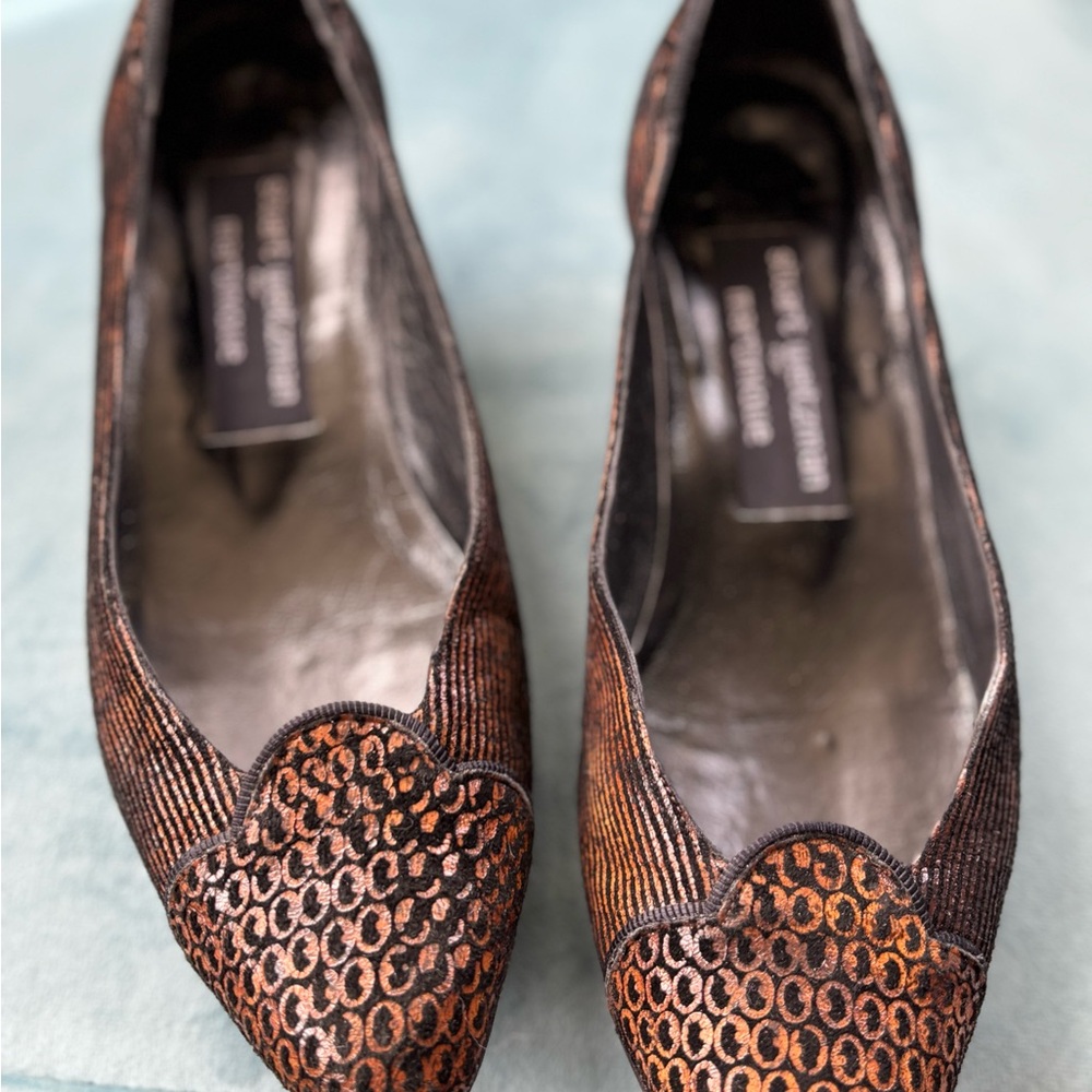 Stuart Weitzman Brown Leather Loafers with Woven Detail